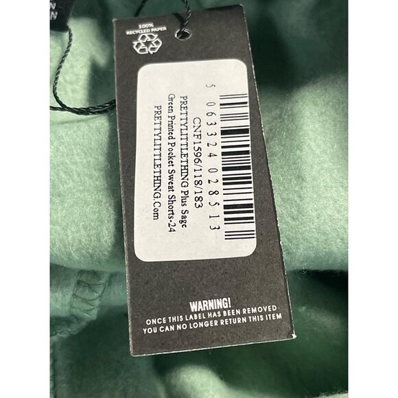 PrettyLittleThing Green Logo Fleece Sweat Shorts Womens Plus Size 20 - Picture 4 of 5